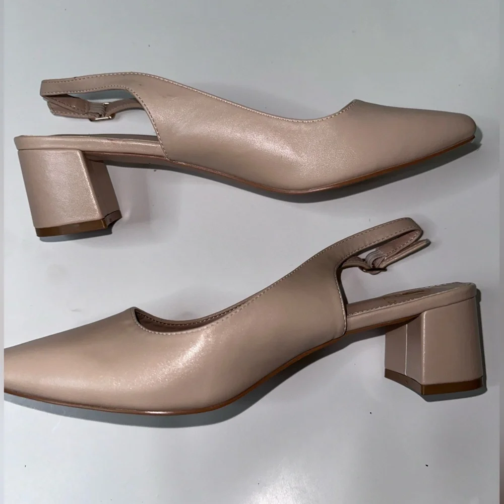 Fran Willor Chunky Heeled Slingback Shoes with Pointed Toe